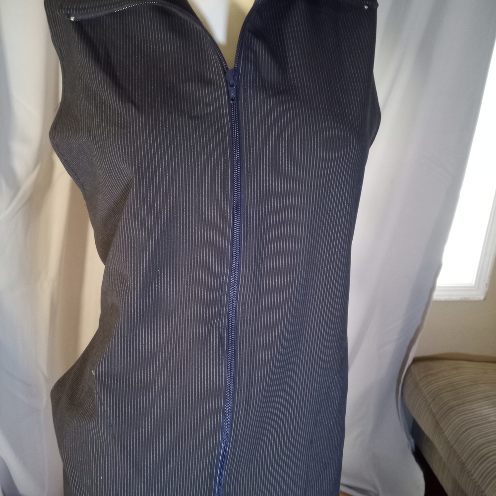 Black Pinstripe Zip-Up Vest